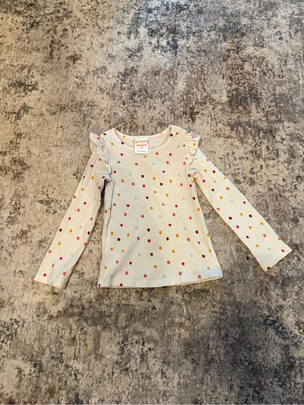 jumping beans Cream Long-Sleeve Dot Ruffle Shoulder Top